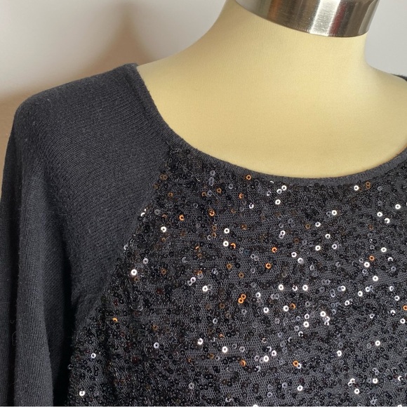 Elle Black Sequin Front Crew Neck Sweater - Picture 4 of 9